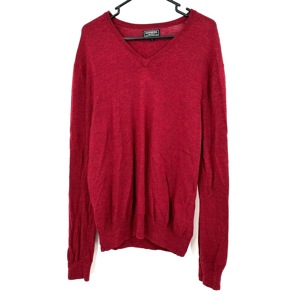 Express Size XL‎ Long Sleeve Pullover Sweater Red 100% Extra Fine Merino Wool